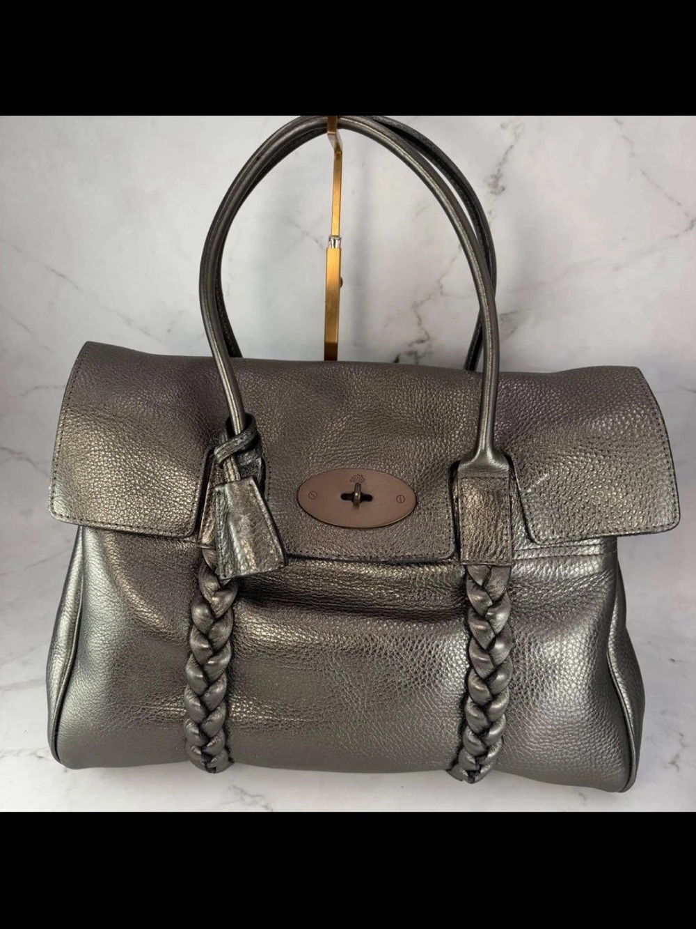 Mulberry Metallic Silver Braided Leather Shoulder Bag - Picture 2 of 13